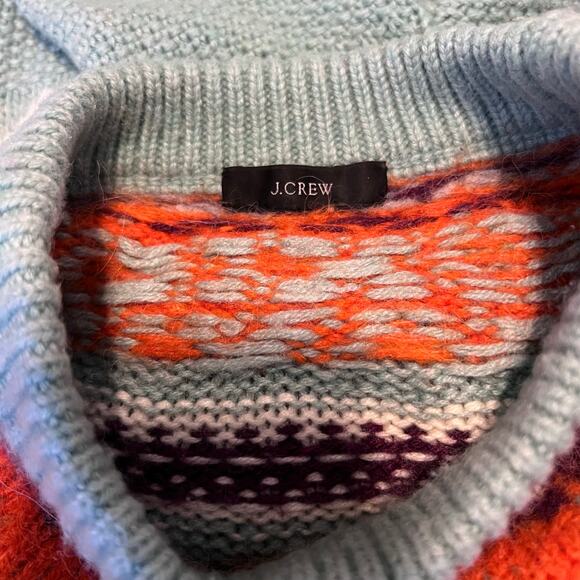 J.Crew Zigzag Fair Isle Sweater Lambswool Blend In Aqua Women's XXS - Picture 6 of 8